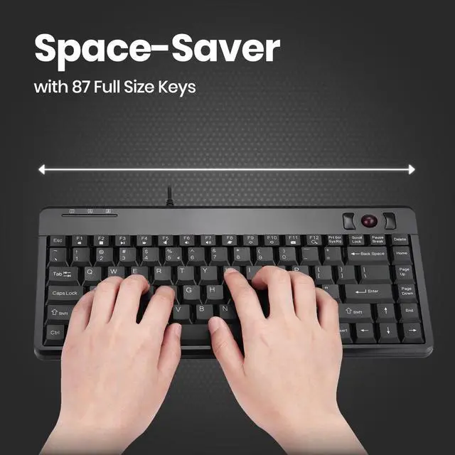 Alt view image 5 of 7 - Perixx PERIBOARD-505H PLUS, Wired USB Trackball Keyboard - Built-in 2x USB 2.0 Hubs - Mini Design - Fit with Professional or Industrial Use - Built inTrackball - US English Layout