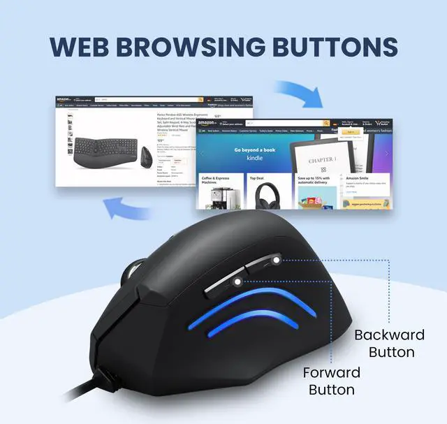 Alt view image 4 of 9 - Perixx PERIMICE-508 Wired Programmable Vertical Ergonomic Mouse, Natural Vertical Mouse with 5 Programmable Buttons and 2 Level DPI, Right Handed