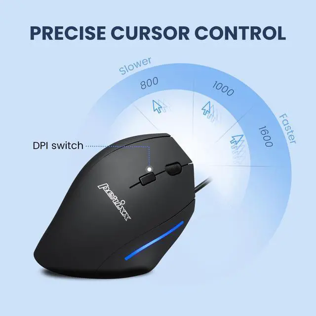 Alt view image 3 of 9 - Perixx PERIMICE-508 Wired Programmable Vertical Ergonomic Mouse, Natural Vertical Mouse with 5 Programmable Buttons and 2 Level DPI, Right Handed