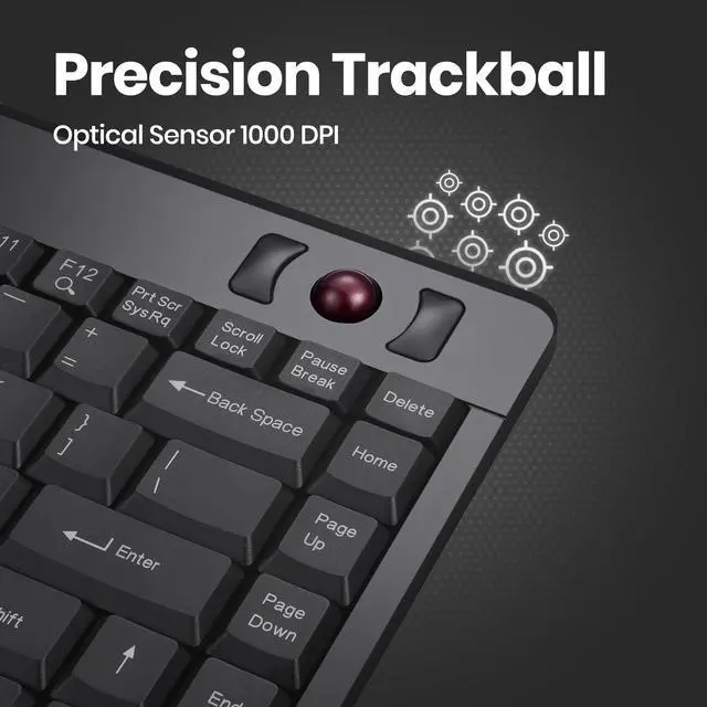 Alt view image 6 of 7 - Perixx PERIBOARD-505H PLUS, Wired USB Trackball Keyboard - Built-in 2x USB 2.0 Hubs - Mini Design - Fit with Professional or Industrial Use - Built inTrackball - US English Layout