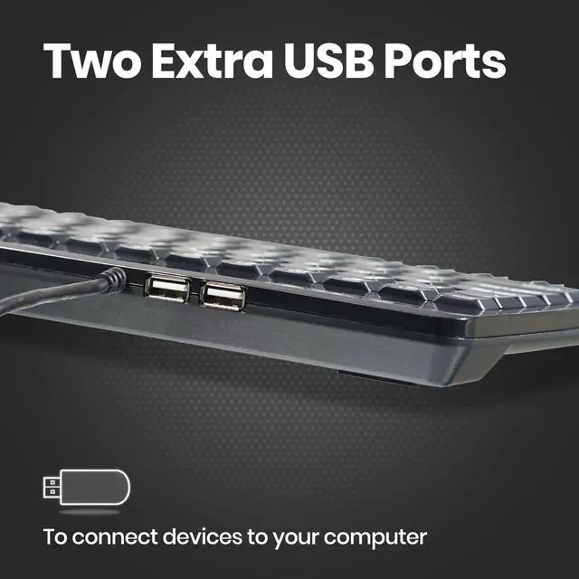 Alt view image 2 of 7 - Perixx PERIBOARD-505H PLUS, Wired USB Trackball Keyboard - Built-in 2x USB 2.0 Hubs - Mini Design - Fit with Professional or Industrial Use - Built inTrackball - US English Layout