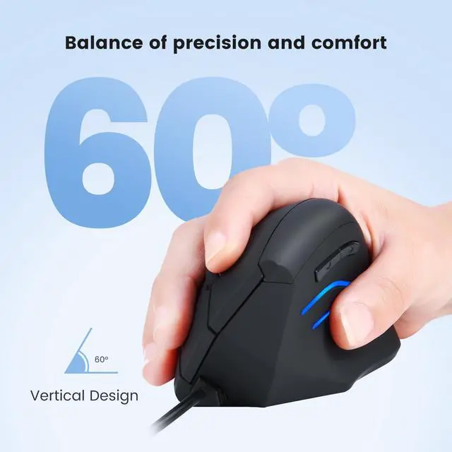 Alt view image 2 of 9 - Perixx PERIMICE-508 Wired Programmable Vertical Ergonomic Mouse, Natural Vertical Mouse with 5 Programmable Buttons and 2 Level DPI, Right Handed