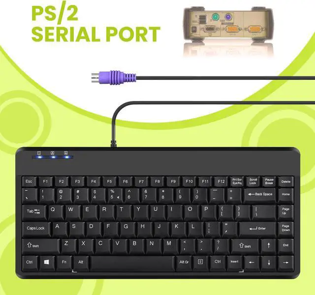 Alt view image 4 of 7 - Perixx PERIBOARD-409P Mini PS/2 Keyboard - PS2 Interface - Piano Black Logo-Free Design - US English Layout - 12.40x5.79x0.79 Inch Compact Size - 1.8 meter long cable