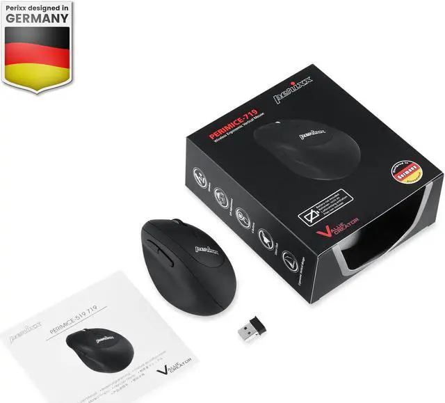 Alt view image 7 of 15 - Perixx PERIMICE-719 Wireless 2.4GHz Ergonomic Small Vertical Optical Mouse - Portable Small Design - 3 Adjustable DPI(800/1200/1600) - Black - Nano USB receiver Included