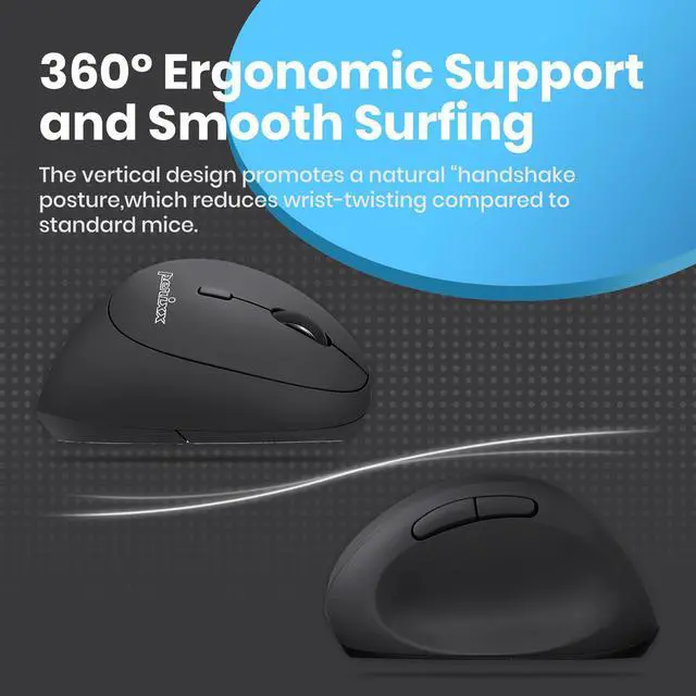 Alt view image 4 of 15 - Perixx PERIMICE-719 Wireless 2.4GHz Ergonomic Small Vertical Optical Mouse - Portable Small Design - 3 Adjustable DPI(800/1200/1600) - Black - Nano USB receiver Included