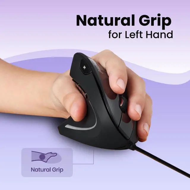 Alt view image 3 of 7 - Perixx PERIMICE-513L Wired Left Handed Vertical Ergonomic Mouse 1000/1600 DPI 6 Buttons