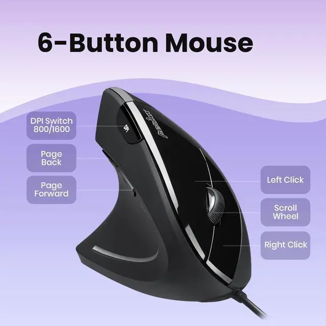 Alt view image 2 of 7 - Perixx PERIMICE-513L Wired Left Handed Vertical Ergonomic Mouse 1000/1600 DPI 6 Buttons