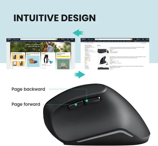 Alt view image 4 of 8 - Perixx PERIMICE-804  Bluetooth Ergonomic Vertical Optical Mouse 800/1200/1600 DPI 6 Buttons Design