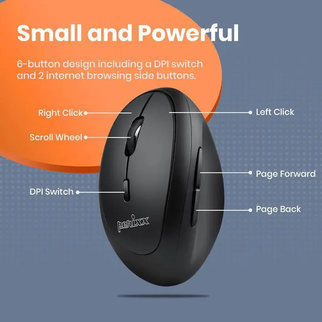 Alt view image 6 of 8 - Perixx Perimice-719L Left-handed Wireless 2.4GHz Ergonomic Mouse for Smaller Hand Sizes Quiet Buttons 3 DPI 800/1200/1600