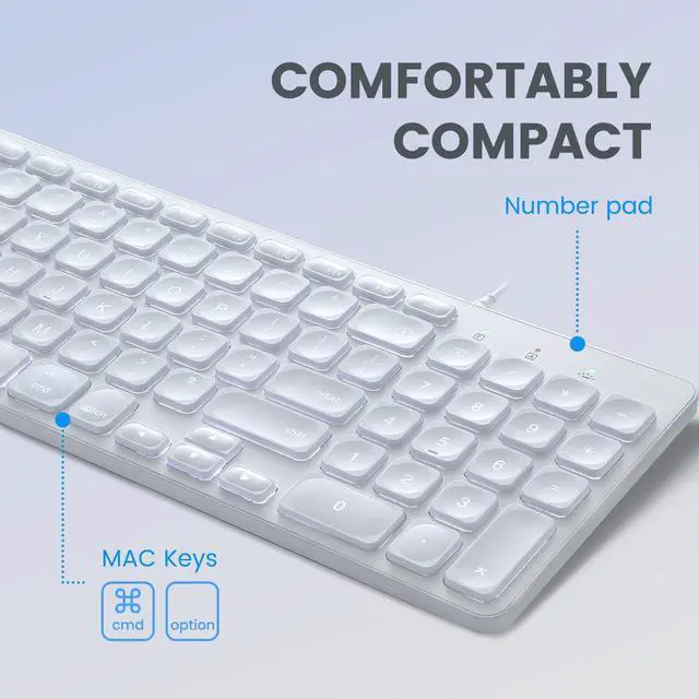 Alt view image 3 of 7 - Perixx PERIBOARD-333MW Wired Backlit USB Keyboard- X Type Scissor Keys - Compact 14.25x4.57x0.83 Inches - Big Print Letters - White Backlit - US English