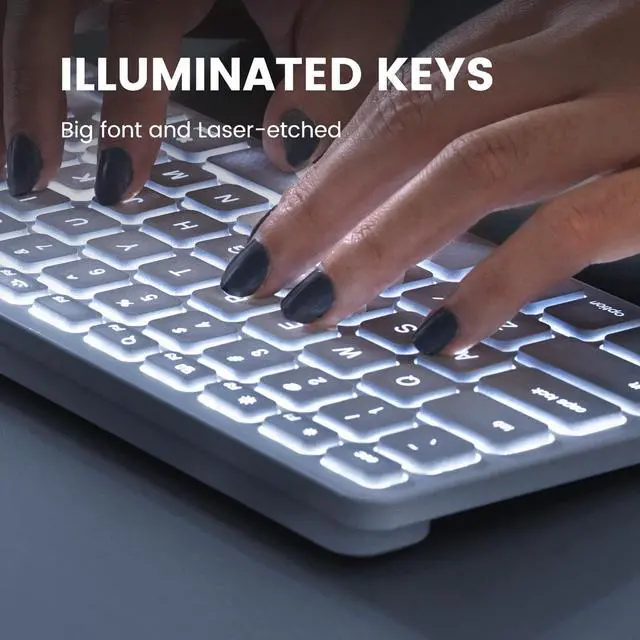 Alt view image 4 of 7 - Perixx PERIBOARD-333MW Wired Backlit USB Keyboard- X Type Scissor Keys - Compact 14.25x4.57x0.83 Inches - Big Print Letters - White Backlit - US English
