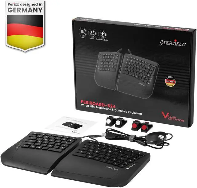 Alt view image 7 of 7 - Perixx PERIBOARD-524B US, Wired Ergonomic Split Keyboard - Adjustable Tilt Angle - Low Profile Membrane Keys - Black - US English