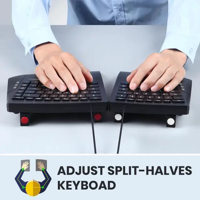 Alt view image 5 of 7 - Perixx PERIBOARD-524B US, Wired Ergonomic Split Keyboard - Adjustable Tilt Angle - Low Profile Membrane Keys - Black - US English