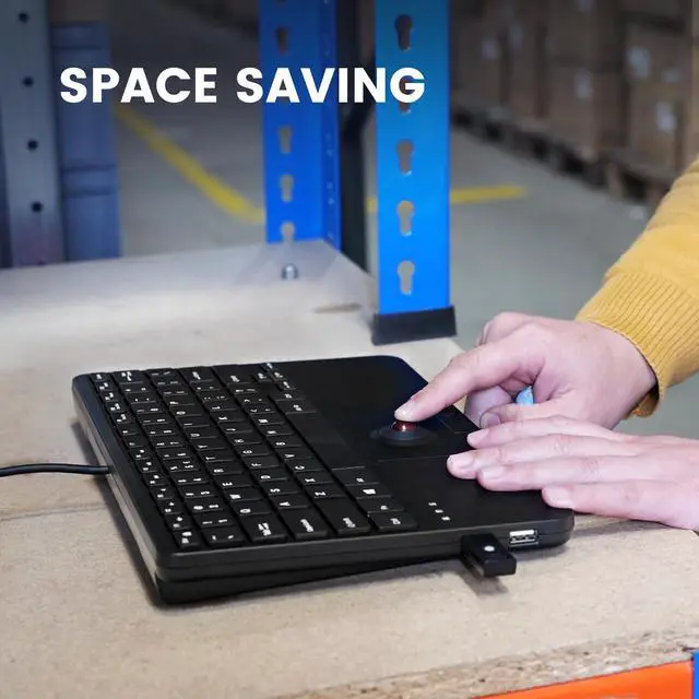 Alt view image 4 of 7 - Perixx PERIBOARD-526 US, Wired Mini USB Keyboard with Trackball - X Type Scissor Keys - 11.18x7.17x1.1 Inches - Build-in 2 USB Hubs - US English