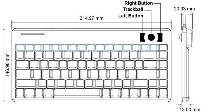 Alt view image 6 of 14 - Perixx PERIBOARD-505H PLUS, Wired USB Trackball Keyboard - Built-in 2x USB 2.0 Hubs - Mini Design - Fit with Professional or Industrial Use - Built inTrackball - US English Layout
