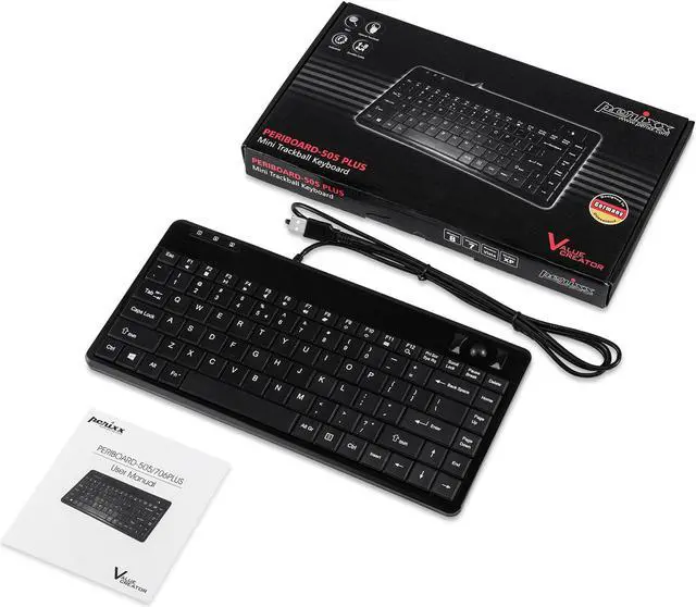 Alt view image 7 of 7 - Perixx PERIBOARD-505H PLUS, Wired USB Trackball Keyboard - Built-in 2x USB 2.0 Hubs - Mini Design - Fit with Professional or Industrial Use - Built inTrackball - US English Layout