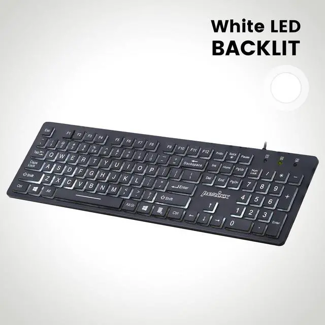 Alt view image 2 of 7 - Perixx PERIBOARD-317 Wired Backlit USB Keyboard, Big Print Letter with White Illuminated LED, Standard Full Size Keyboard, Black, US Layout