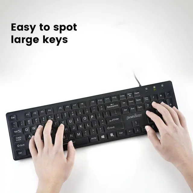 Alt view image 5 of 7 - Perixx PERIBOARD-317 Wired Backlit USB Keyboard, Big Print Letter with White Illuminated LED, Standard Full Size Keyboard, Black, US Layout