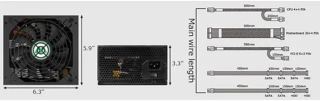 Alt view image 5 of 6 - MUSETEX ATX12V / EPS12V 650W Power Supply 80 Plus Bronze 14cm Silent Fan Certified Non-Modular CPU Power Supply for Computer