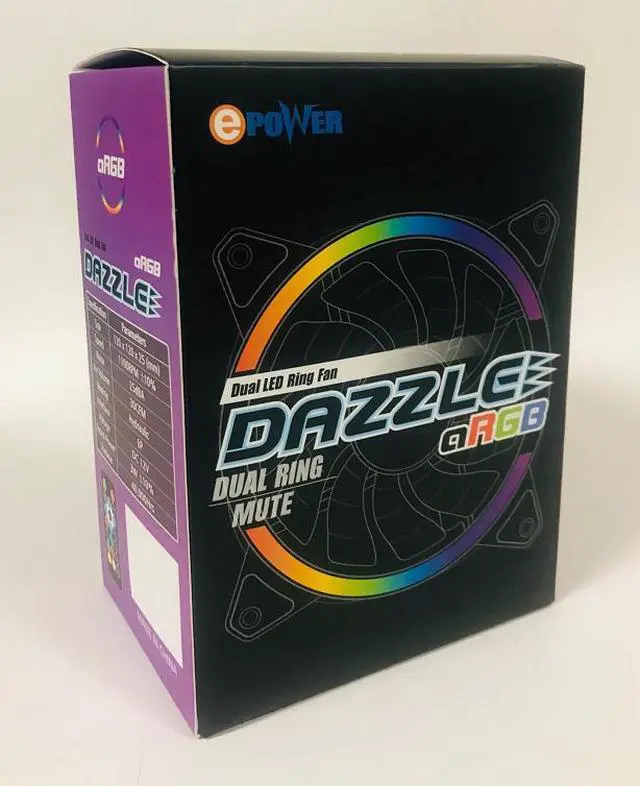 Alt view image 5 of 7 - EPOWER DAZZLE 120mm Quiet ARGB DUAL LED RING Fan (6-Pack) with  10 Port Fan Hub and RF Remote
