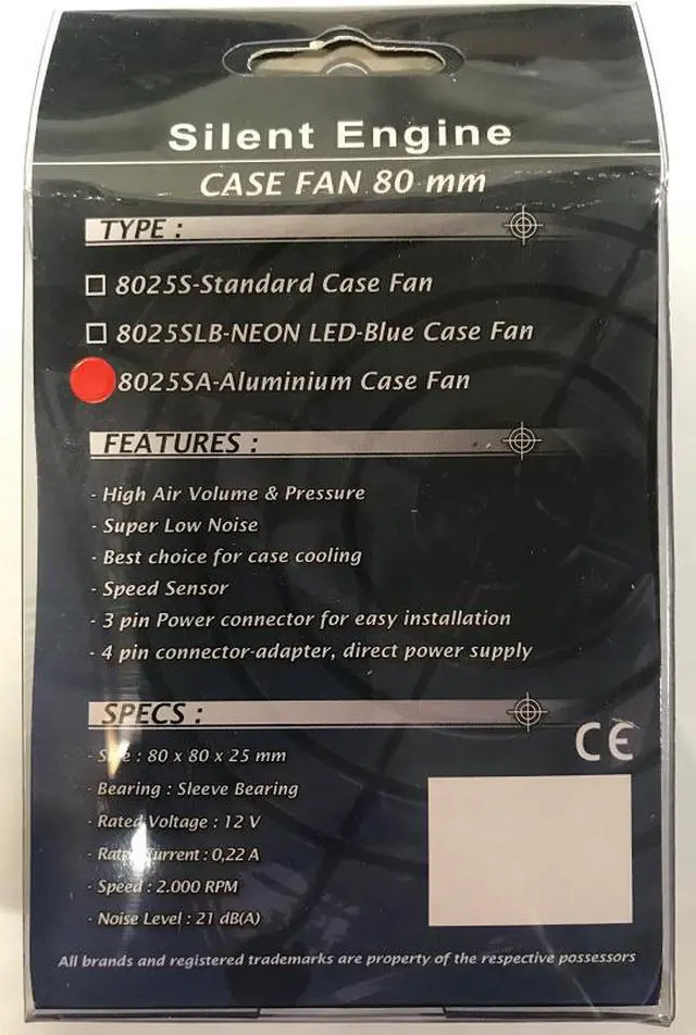 Alt view image 2 of 2 - EPOWER 8025SA 8CM 80MM CASE FAN ALUMINUM SILENT ENGINE