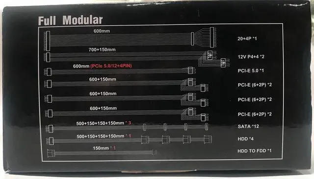 Alt view image 6 of 6 - TOPOWER TOP-1000WG1 PCIE 5.0, 80PLUS GOLD Full Modular Gaming Power Supply, 12VHPWR Cable, 4080 4090 ATX 3.0 Compatible, 1000W PSU