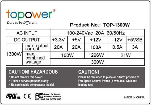 Alt view image 5 of 5 - TOPOWER TOP-1300W EPS12V/ATX12V HIGH EFFICIENCY POWER SUPPLY, SLI/CROSSFIRE READY FOR GAMING MINING AND SERVER, ACTIVE PFC, AC INPUT 100 -240V