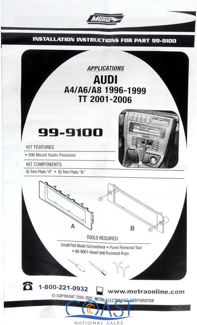 Alt view image 2 of 6 - METRA 99-9100 SINGLE DIN INSTALL MULTI KIT FOR 1996-2006 AUDI A4 / A6 / A8 / TT