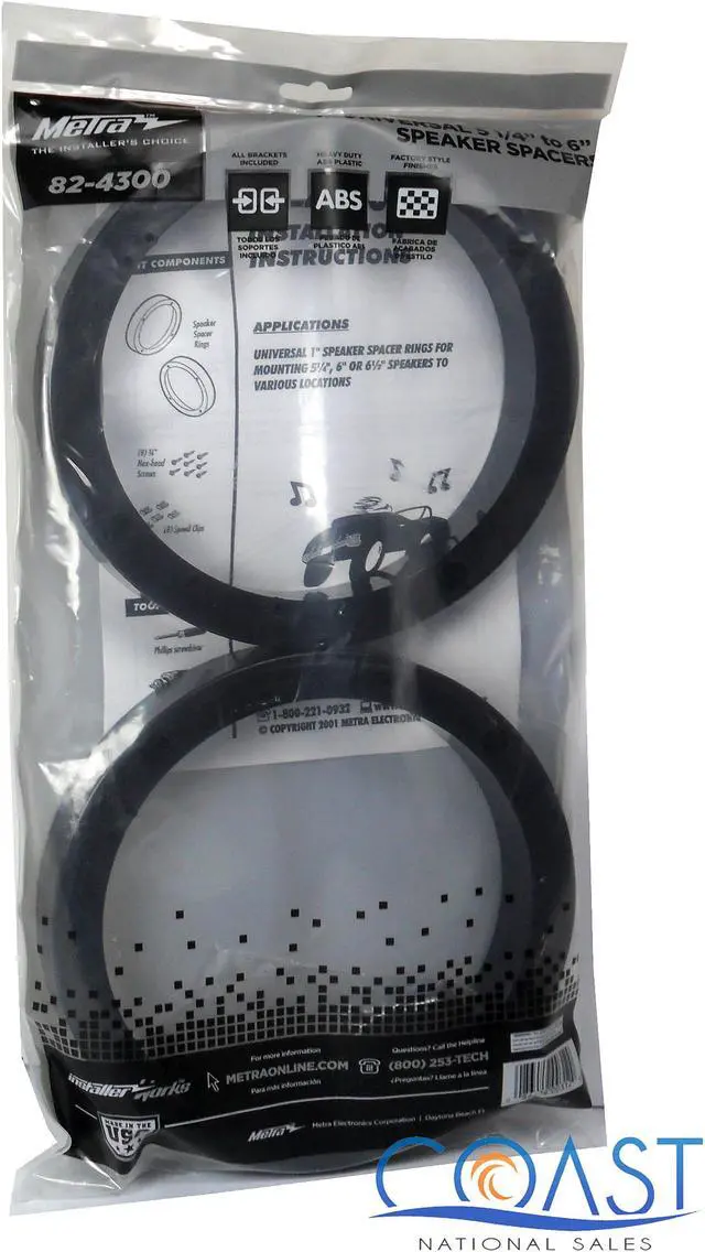 Alt view image 2 of 8 - METRA 82-4300 UNIVERSAL 1 INCH SPEAKER ADAPTER BRACKET SPACER RINGS 6" SPKR NEW