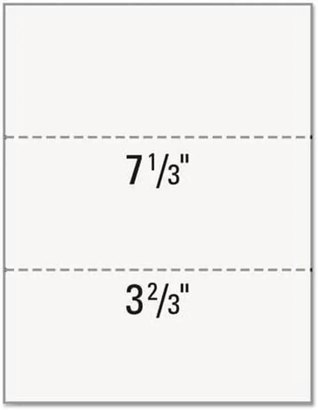 Alt view image 3 of 7 - 8-1/2'' x 11" Laser Cut Sheet, 20# White Stock, 2 Horizontal Perforations 3-2/3" and 7-1/3" from Bottom (Carton of 2500)