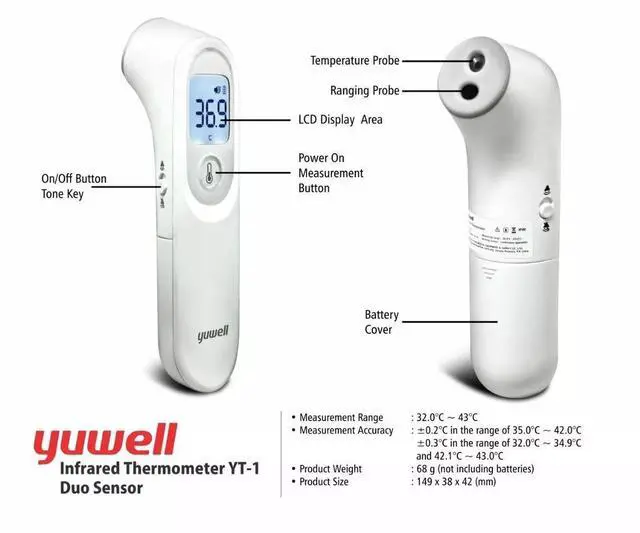 Alt view image 2 of 4 - Yuwell YT-1 Thermometer Medical Non-Contact Infrared Dual Sensor Brand New