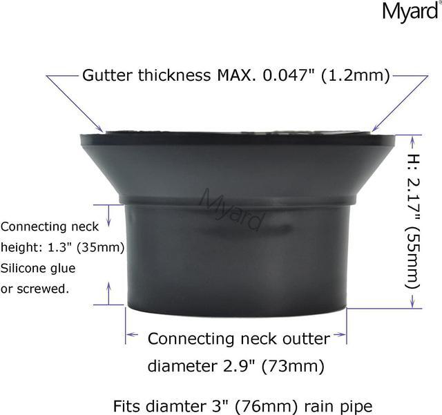 Alt view image 5 of 7 - Myard Gutter Downspout Adapter/Connector Fits 3" (Schedule 40) PVC Rain Water Drain down Pipe Tubing (3", Black)