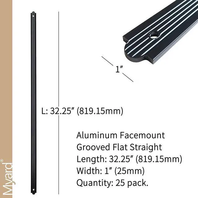 Alt view image 2 of 7 - Myard 32-1/4 Inches Grooved Flat Straight Aluminum Deck Balusters with Screws for Wood Composite Facemount Deck Railing (25-Pack, Matte Black)