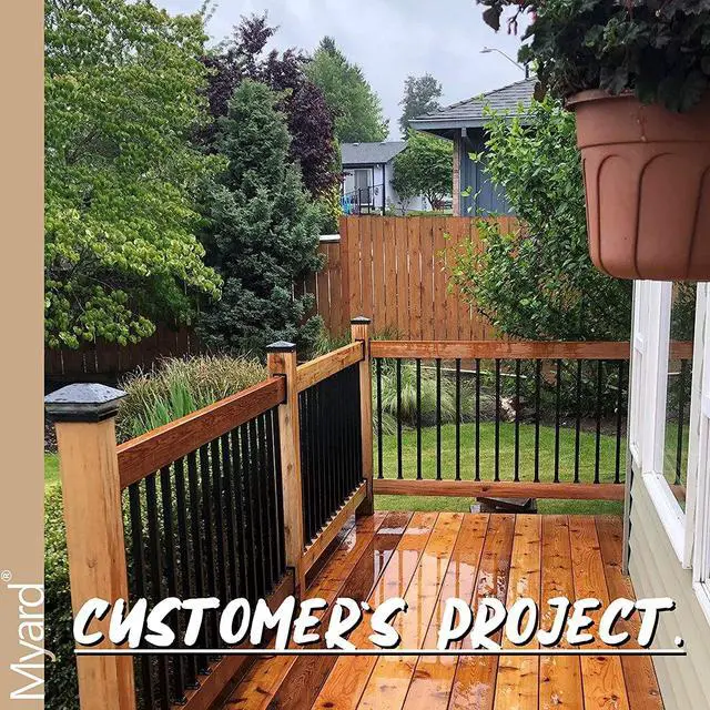 Alt view image 5 of 7 - Myard 32-1/4 Inches Grooved Flat Straight Aluminum Deck Balusters with Screws for Wood Composite Facemount Deck Railing (25-Pack, Matte Black)