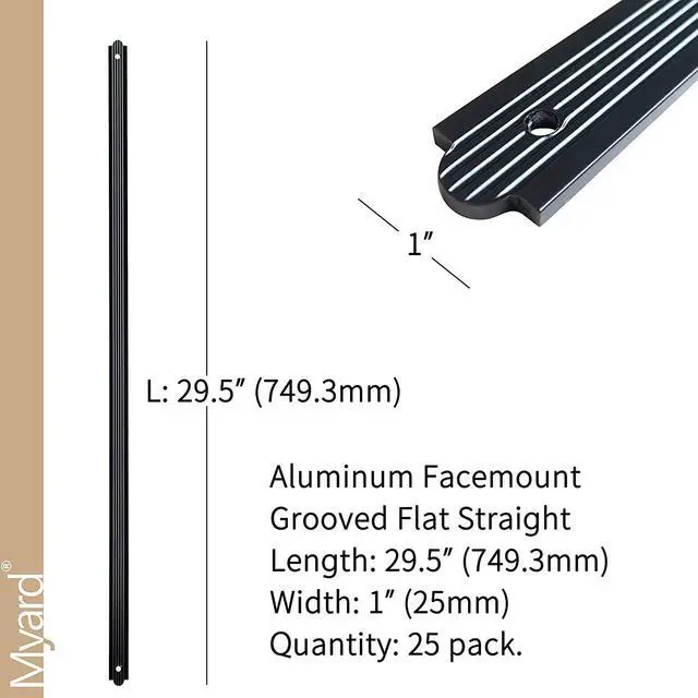 Alt view image 2 of 7 - Myard 29-1/2 Inches Grooved Flat Straight Aluminum Deck Balusters with Screws for Wood Composite Facemount Deck Railing (25-Pack, Matte Black)