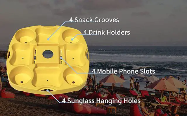 Alt view image 3 of 7 - Payandpack Myard UTD13 Umbrella Table Tray 15 Inches for Beach, Patio, Garden, Swimming Pool with 4 Drink Holder, 4 Snack Compartments, 4 Sunglasses Holes, 4 Phone Slots (Blue)
