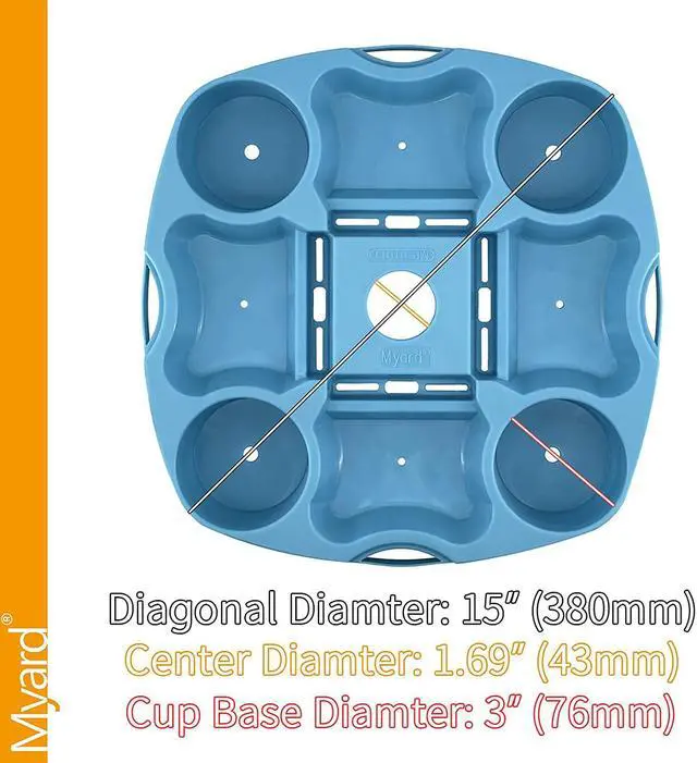 Alt view image 2 of 7 - Payandpack Myard UTD13 Umbrella Table Tray 15 Inches for Beach, Patio, Garden, Swimming Pool with 4 Drink Holder, 4 Snack Compartments, 4 Sunglasses Holes, 4 Phone Slots (Blue)