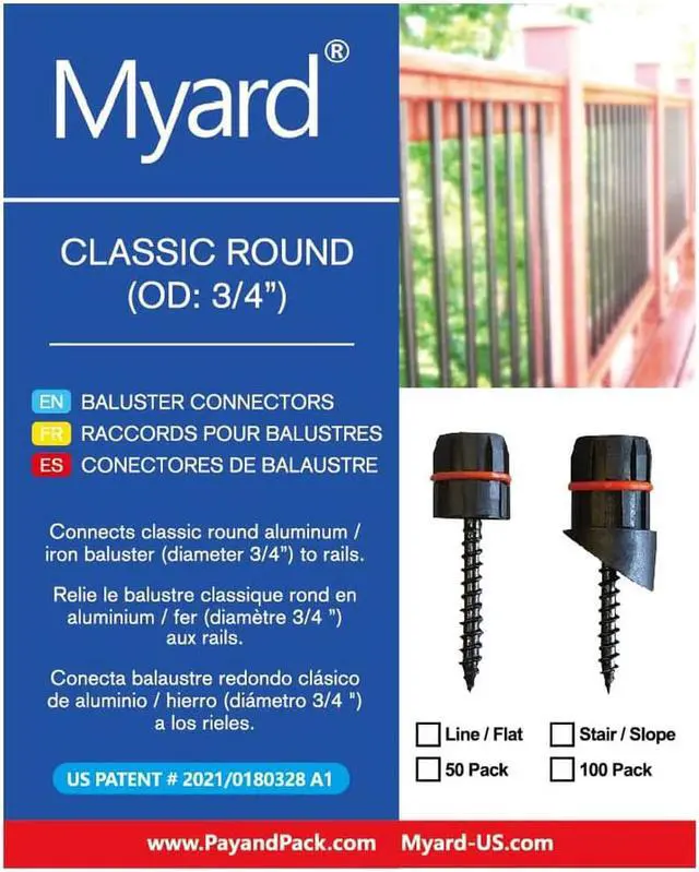 Alt view image 3 of 4 - Myard 'O' Seal Patented Baluster Connectors with Screws for Deck Railing Handrail Patio Fence (Qty 100 for 50 Balusters, round Line Connectors)