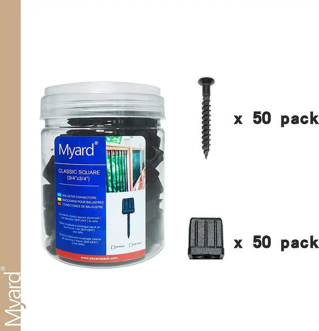 Alt view image 3 of 5 - Myard Baluster Connectors with Screws for Deck Handrail Railing Fencing (Qty 50 for 25 Balusters, Classic Square Connectors)