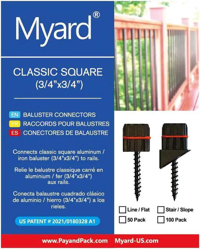 Alt view image 3 of 3 - Myard 'O' Seal Patented Baluster Connectors with Screws for Deck Railing Handrail Patio Fence (Qty 50 for 25 Balusters, Square Line Connectors)