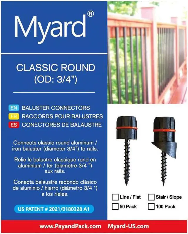 Alt view image 3 of 4 - Myard 'O' Seal Patented Baluster Connectors with Screws for Deck Railing Handrail Patio Fence (Qty 50 for 25 Balusters, round Stair Connectors)