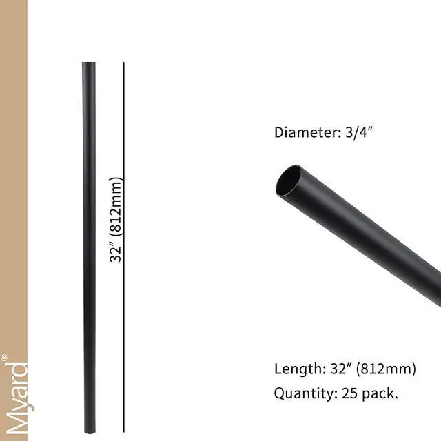 Alt view image 2 of 7 - Myard 32 Inches Classic Hollow round Aluminum Deck Balusters for Deck Railing Porch (25-Pack, Matte Black)