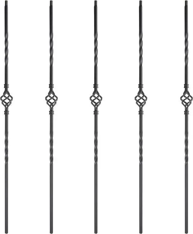 Main image of Myard Single Basket 1/2 Inches Square Iron Stair Balusters, 44 Inches 5-Pack (Satin Black)