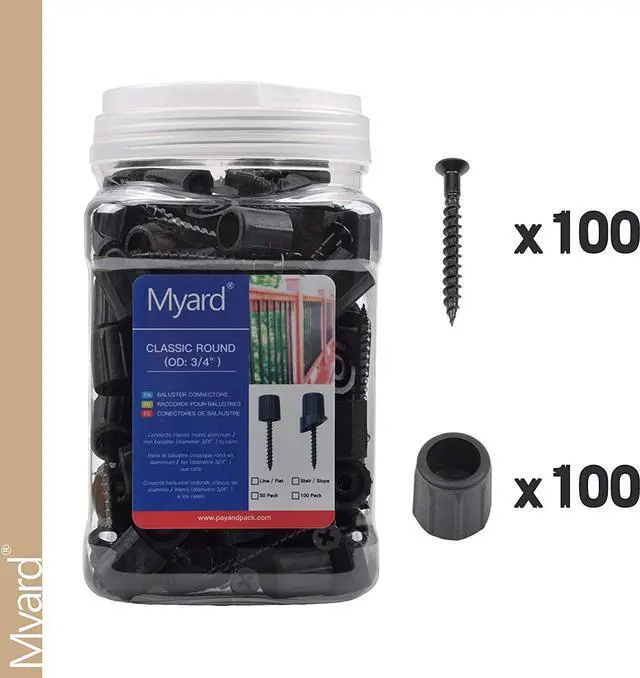Alt view image 4 of 6 - Myard Baluster Connectors with Screws for Deck Handrail Railing Fencing (Qty 100 for 50 Balusters, Classic Square Stair Connectors)