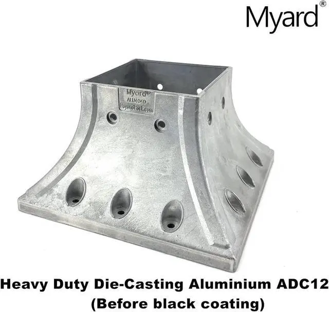 Alt view image 3 of 7 - Myard 4X4 (Actual 3.5X3.5) Inches Aluminum Deck Post Base Cover Flange with Screws for Decking Patio Railing Handrail Fence Anchor (Qty 1, Black)