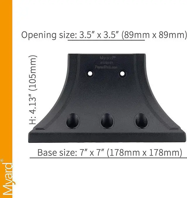 Alt view image 4 of 7 - Myard 4X4 (Actual 3.5X3.5) Inches Aluminum Deck Post Base Cover Flange with Screws for Decking Patio Railing Handrail Fence Anchor (Qty 1, Black)