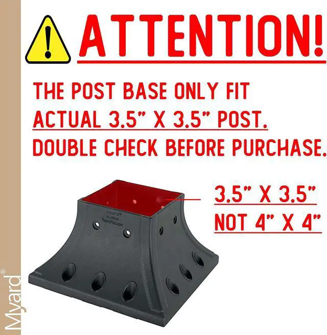 Alt view image 2 of 7 - Myard 4X4 (Actual 3.5X3.5) Inches Aluminum Deck Post Base Cover Flange with Screws for Decking Patio Railing Handrail Fence Anchor (Qty 1, Black)