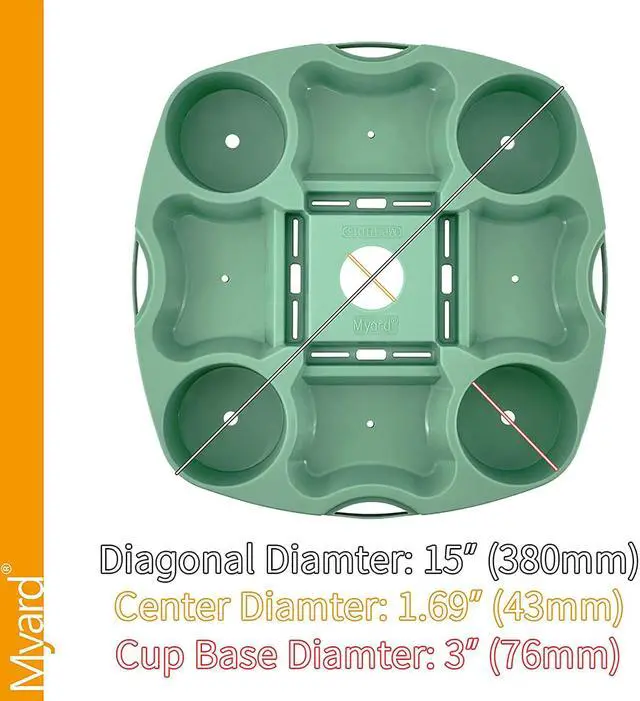 Alt view image 3 of 7 - Payandpack Myard Umbrella Table Tray 15 Inches for Beach, Patio, Garden, Swimming Pool with 4 Drink Holders, 4 Snack Compartments, 4 Sunglasses Holes, 4 Phone Slots (White)