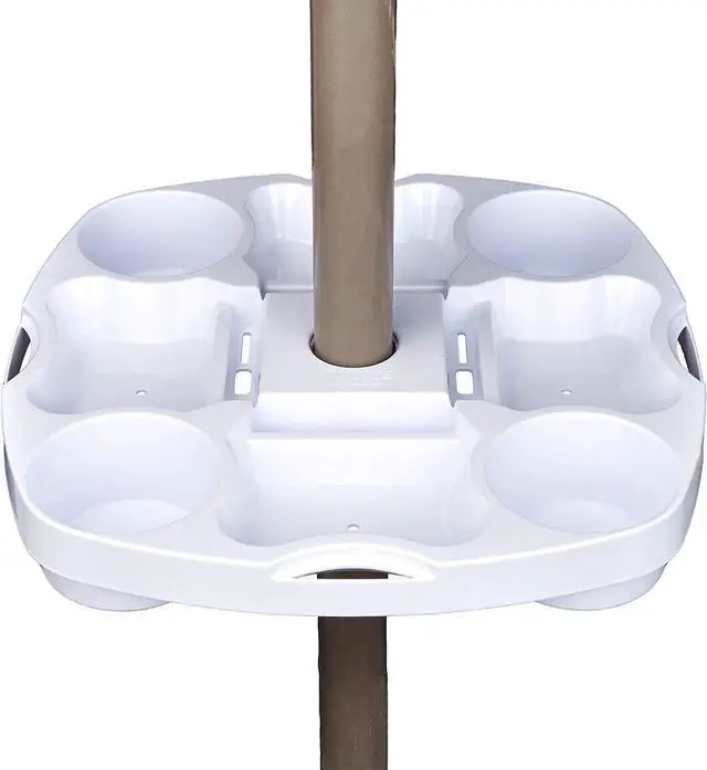 Main image of Payandpack Myard Umbrella Table Tray 15 Inches for Beach, Patio, Garden, Swimming Pool with 4 Drink Holders, 4 Snack Compartments, 4 Sunglasses Holes, 4 Phone Slots (White)