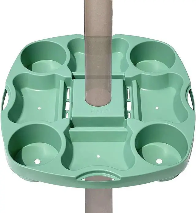Alt view image 2 of 7 - Payandpack Myard Umbrella Table Tray 15 Inches for Beach, Patio, Garden, Swimming Pool with 4 Drink Holders, 4 Snack Compartments, 4 Sunglasses Holes, 4 Phone Slots (White)